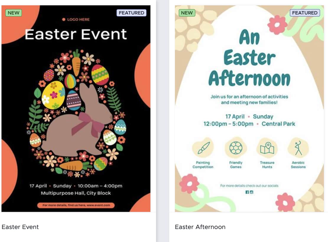 preview of Easter templates in Piktochart