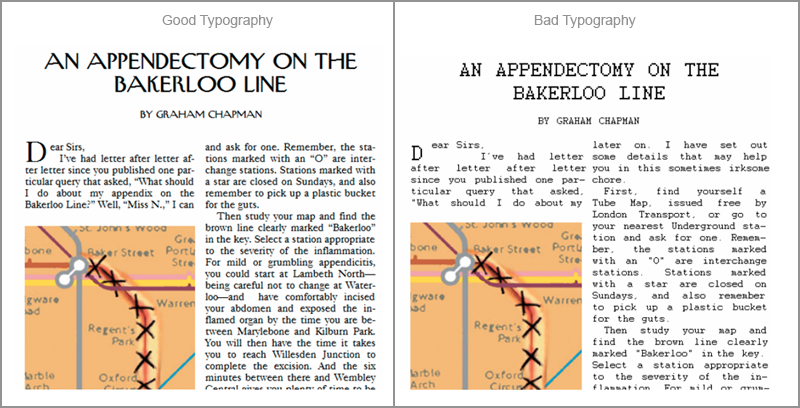 screenshot of good typography vs bad typography in the experiment