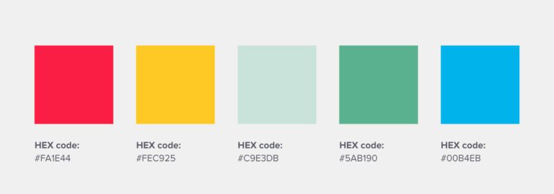 h+j brand color wheel with hex codes 