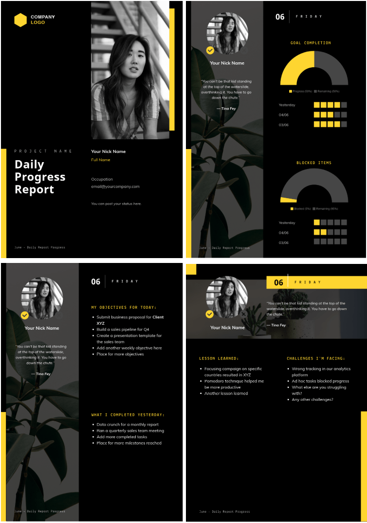 daily progress report, report template piktochart