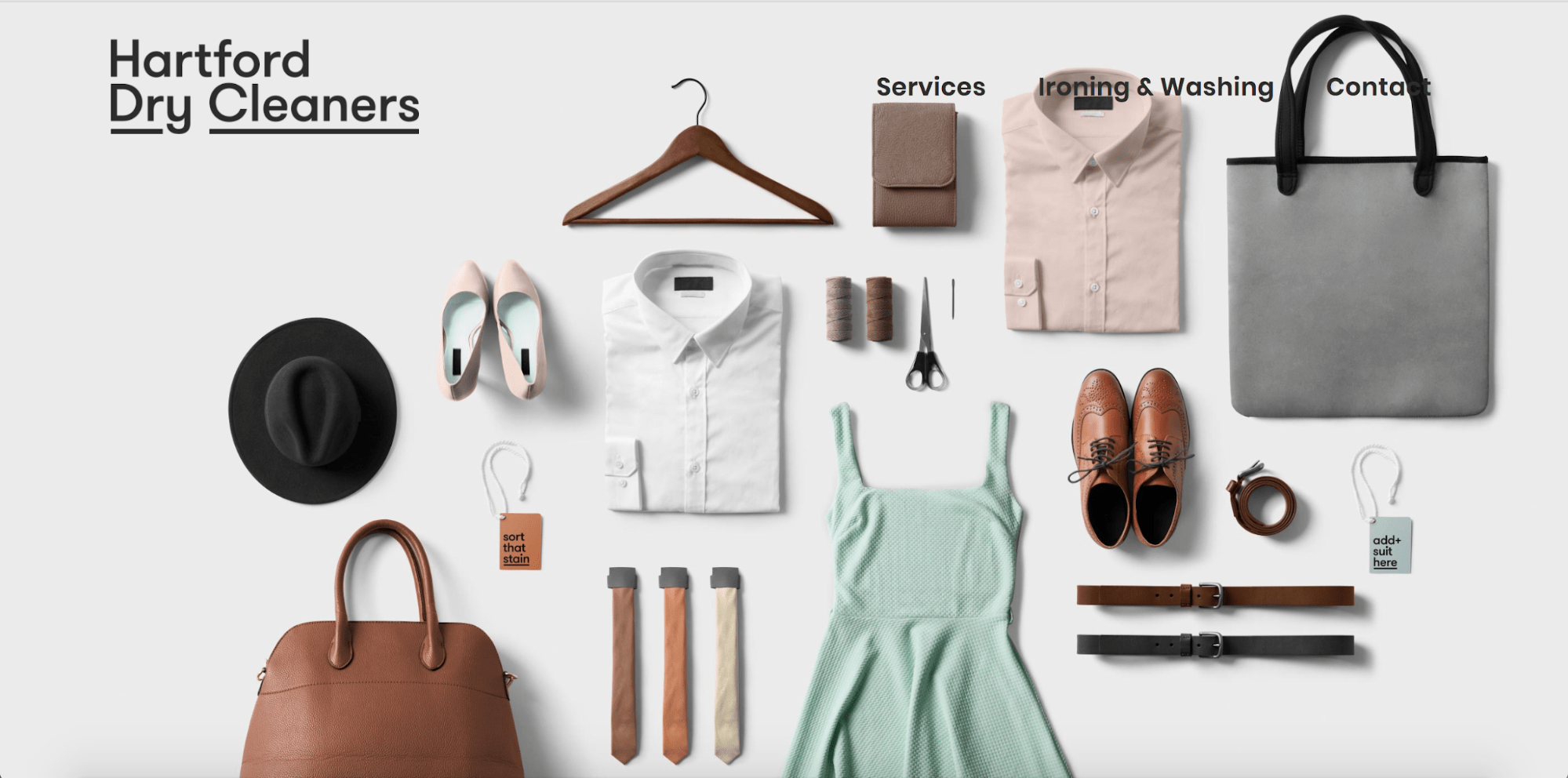 hartford dry cleaners website, muted color scheme for website