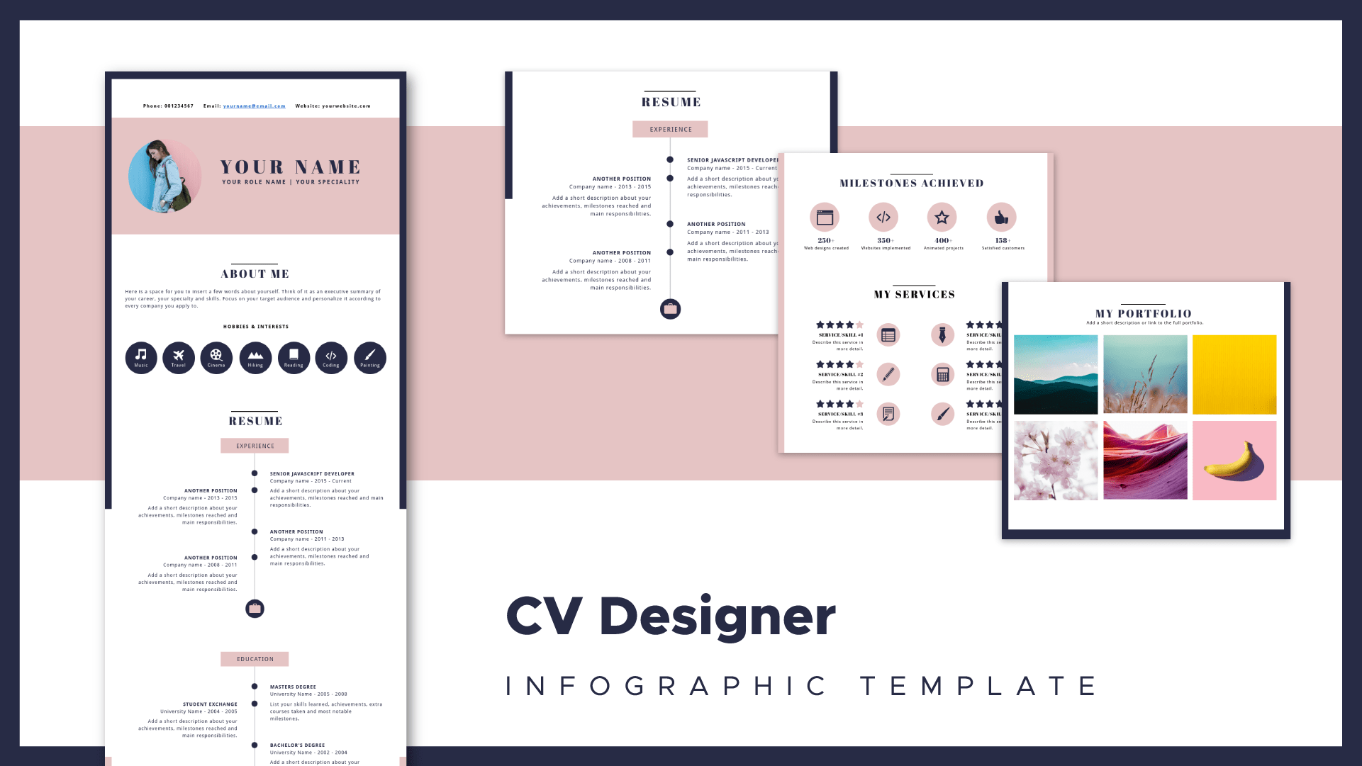 resume builder and cover letter builder available in Piktochart, CV designer
