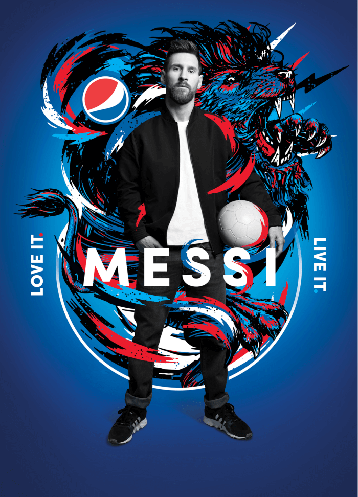 pepsi poster color scheme, messi pepsi poster digitally shown