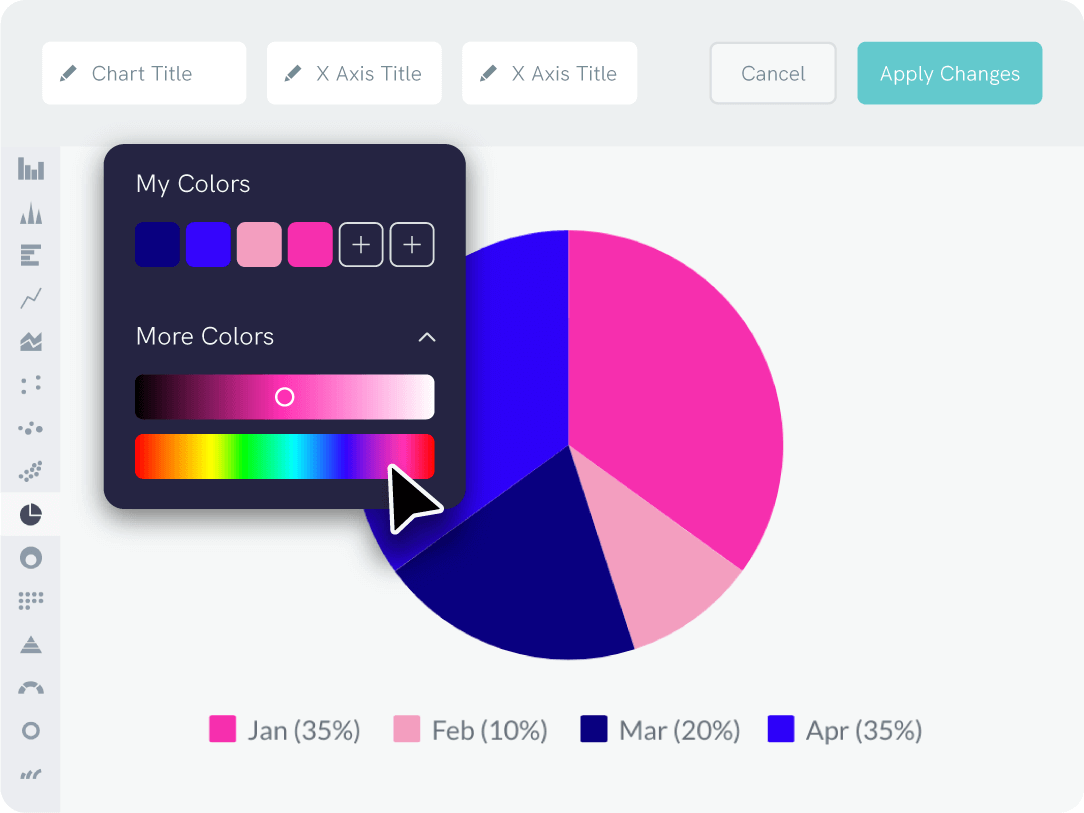 change value color by slices pie chart image using Piktocharts pie chart templates in our pie chart maker