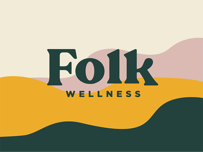 folk wellness flows logo, organic shapes in brand design