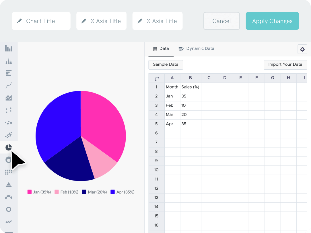 entrada de dados de gráfico circular personalizada para qualquer conjunto de dados usando um criador de gráfico circular e uma ferramenta de donut chart, baixe-o quando estiver pronto