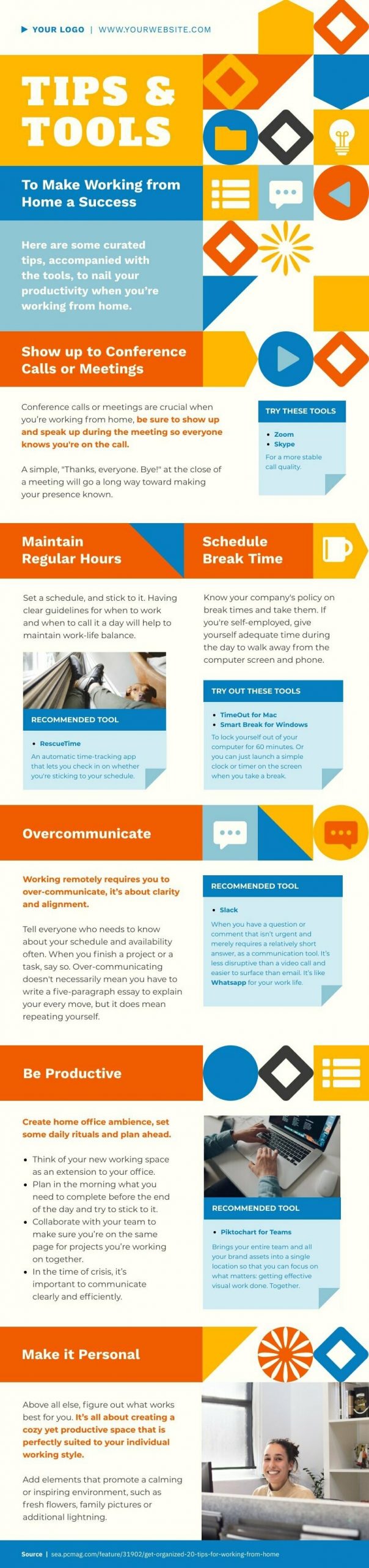 Work From Home Advice List Infographic Template