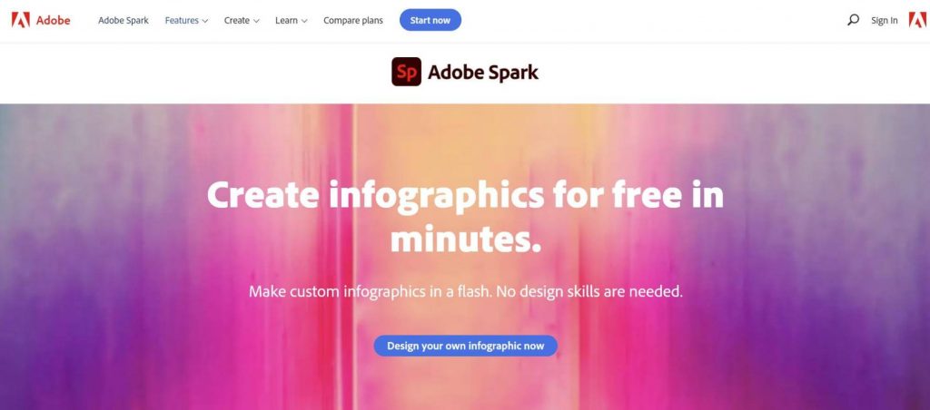 Adobe Spark infographics maker software front page to create engaging infographics for social media and more 