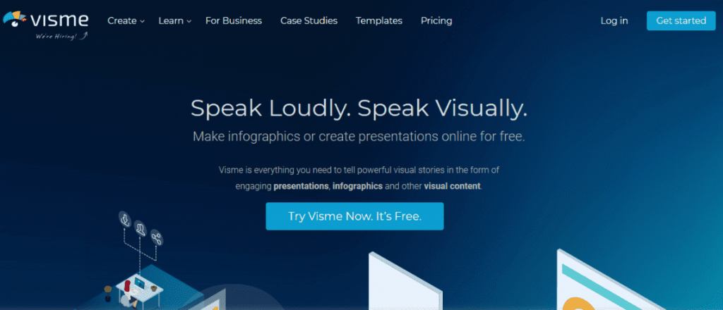 Visme graphic design tool front page