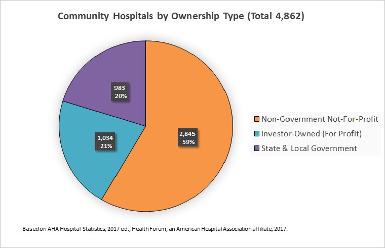 gráfico circular mostrando hospitais comunitários por tipo de propriedade
