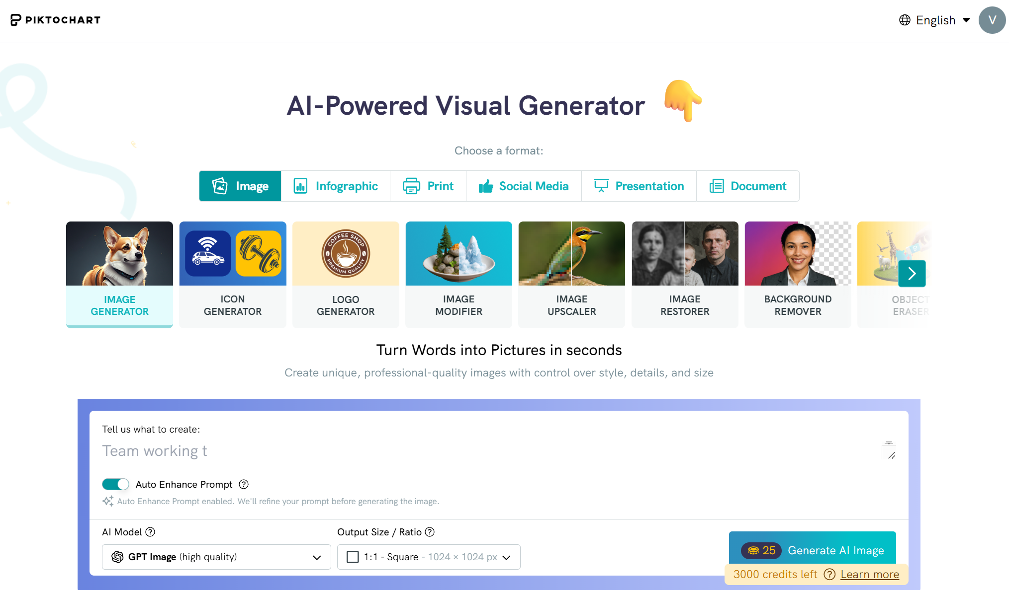 piktochart ai dashboard screenshot for a piktochart article about canva alternatives