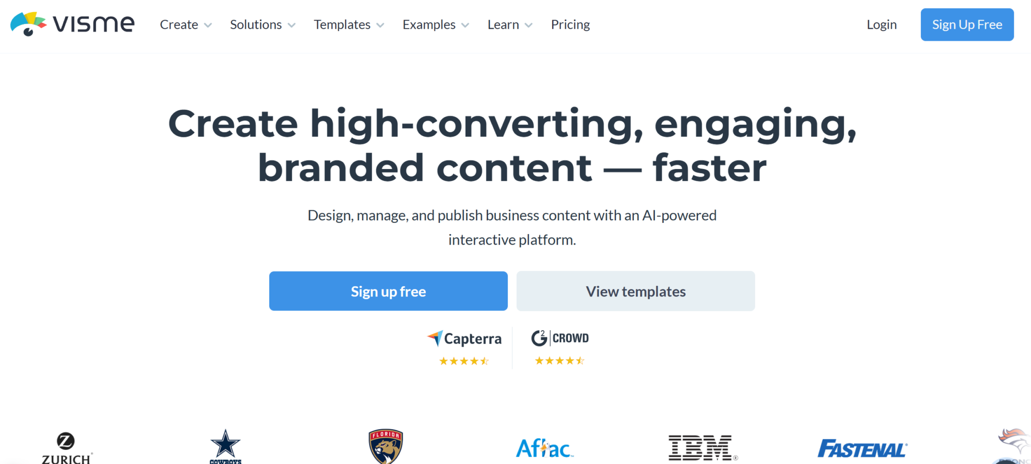 visme homepage screenshot for a piktochart article about canva alternatives