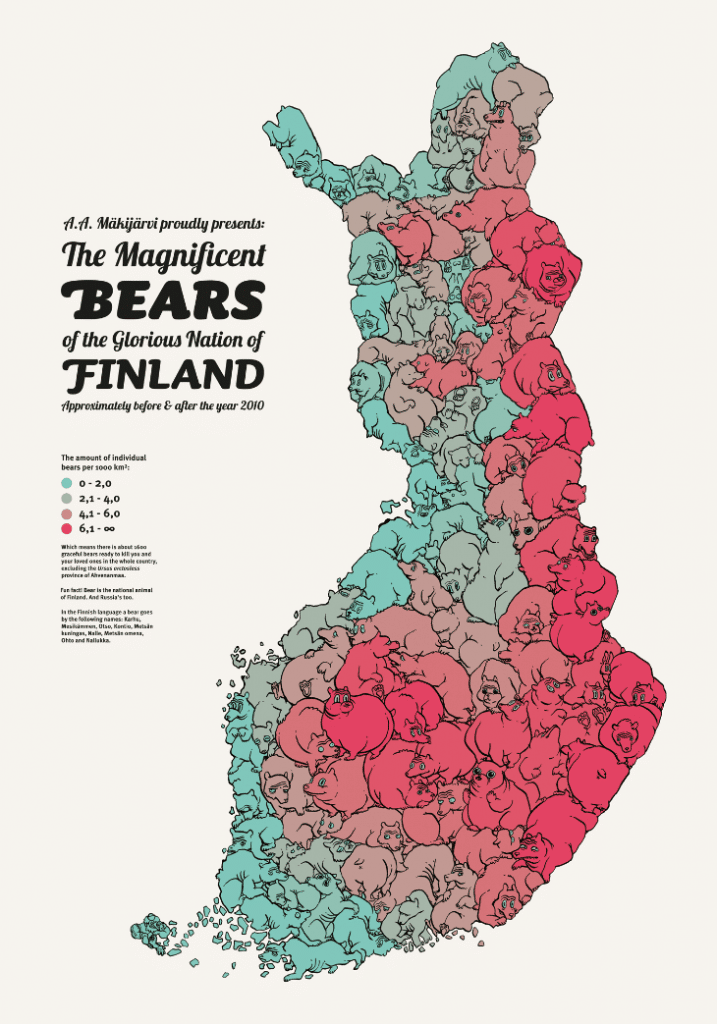 Infographic showing which part of Finland has the most bears