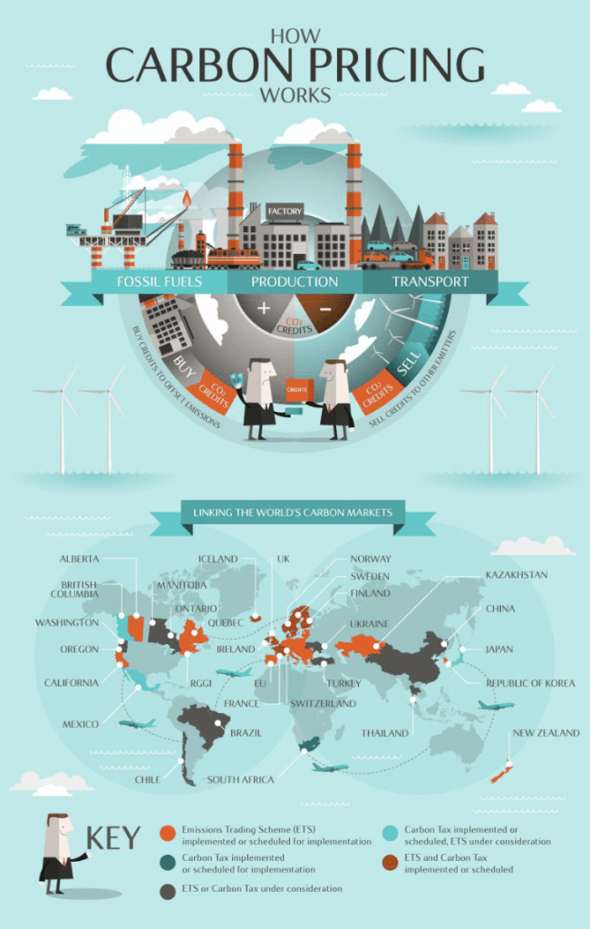 Data infographic design detailing how carbon pricing works that makes sense to auidence 