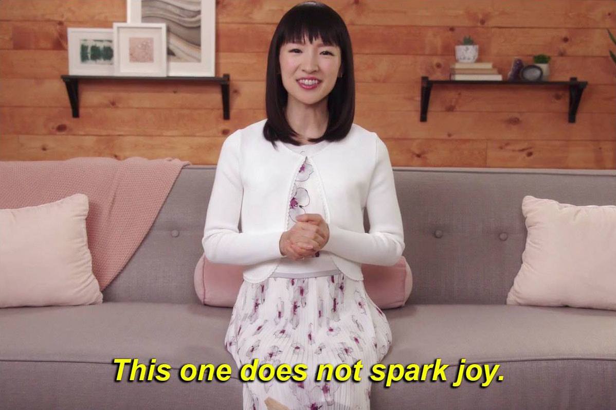 konmari meme remove clutter during virtual meetings