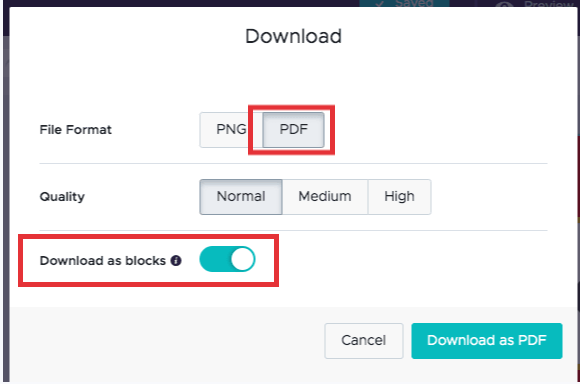 screenshot of download PDF option in Piktochart