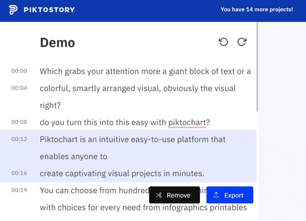 Video editing in Piktostory