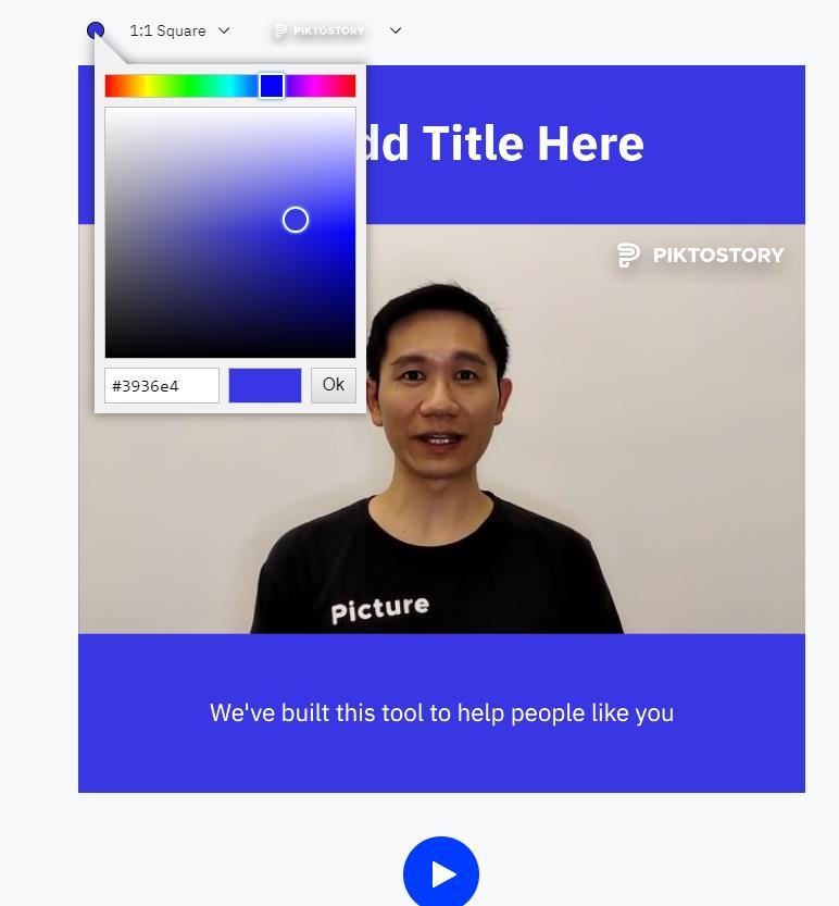 screenshot of color options in Piktostory to customize video background