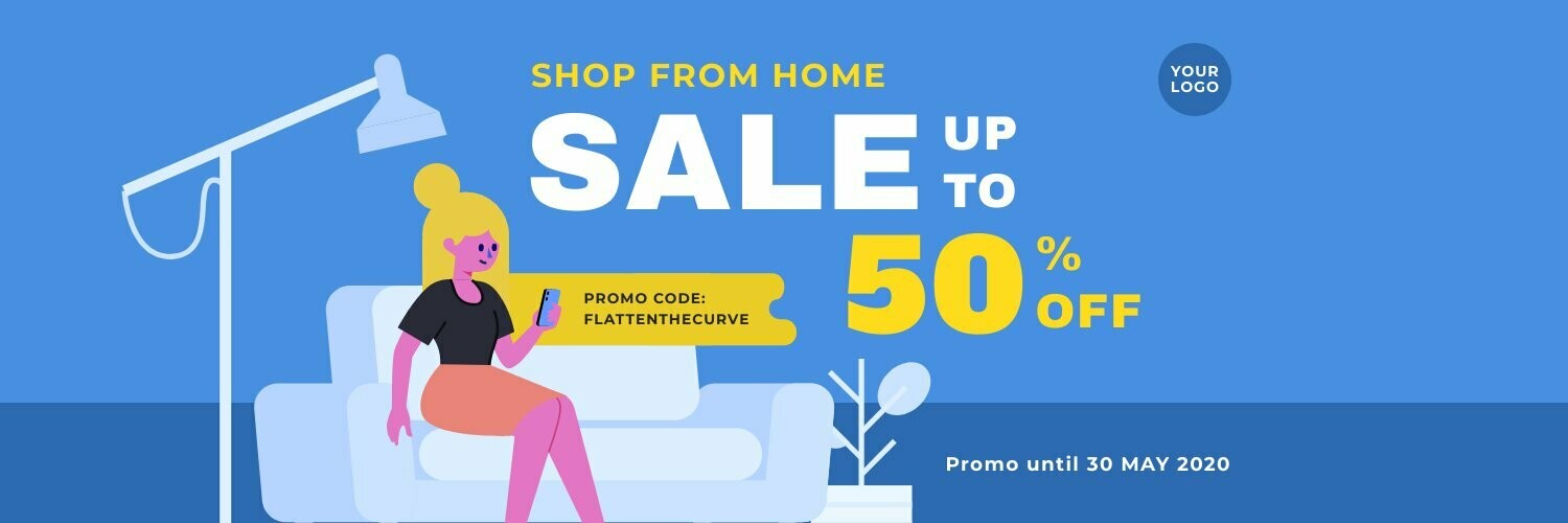 Shop From Home Sale Twitter Header Social Media Template