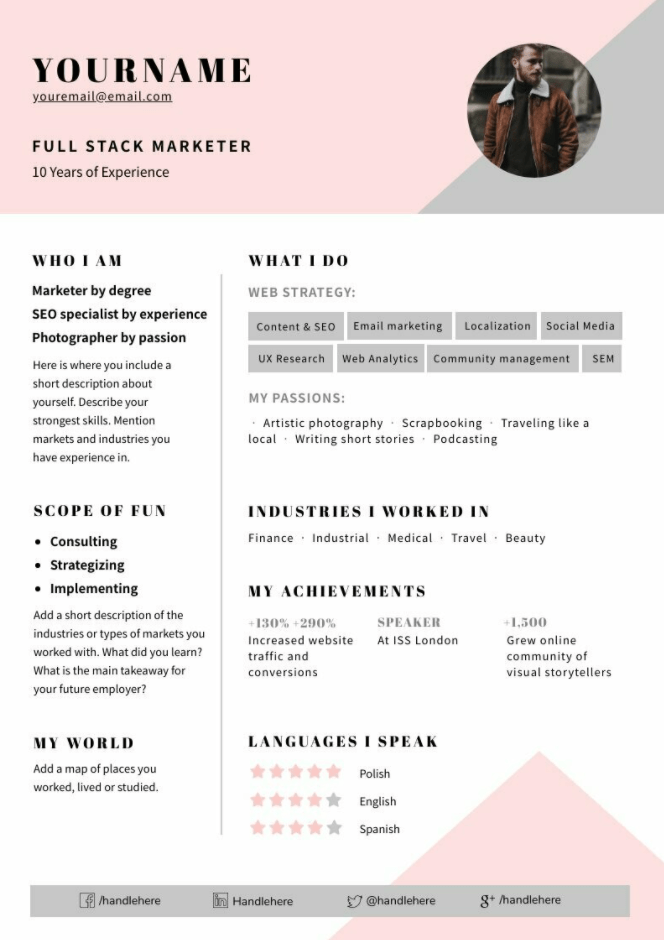 single page resume layout