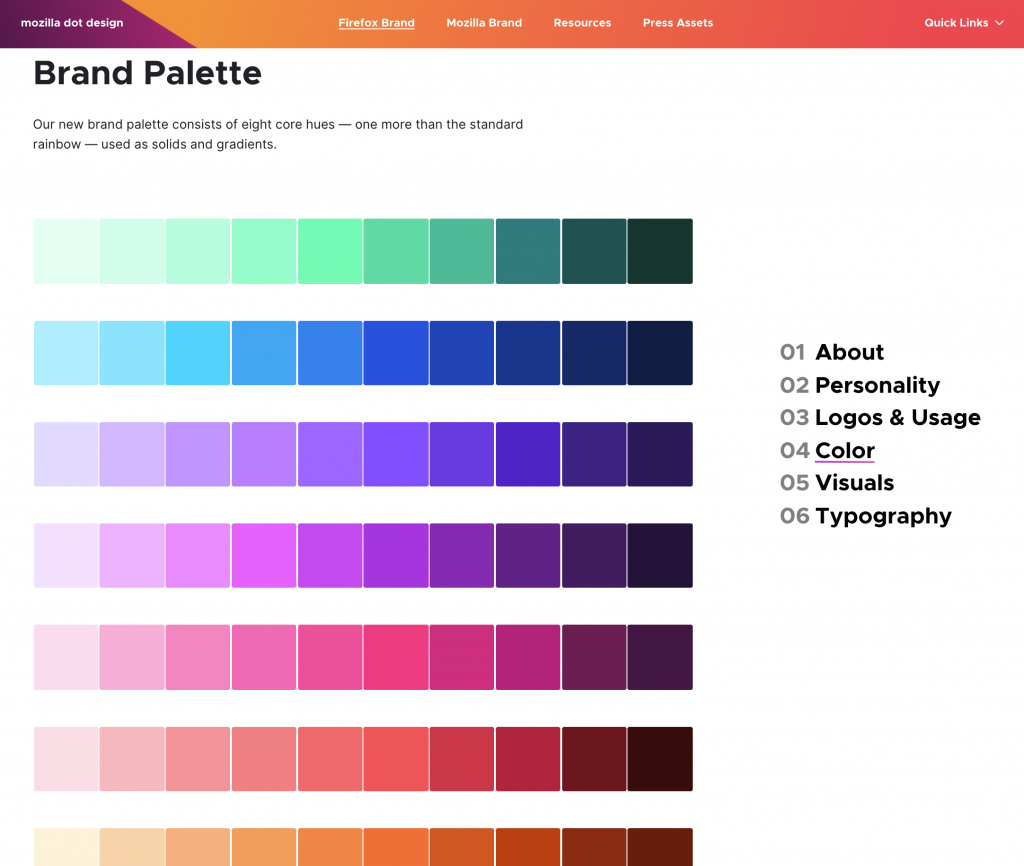 image of Firefox brand color palette