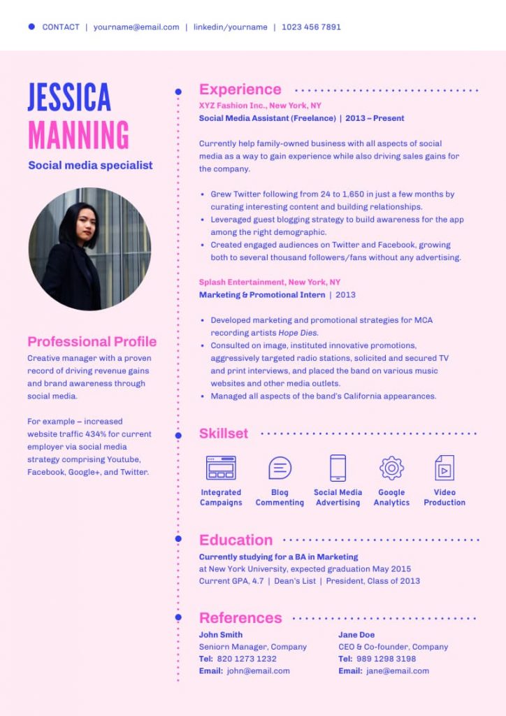 single page layout infographic resume