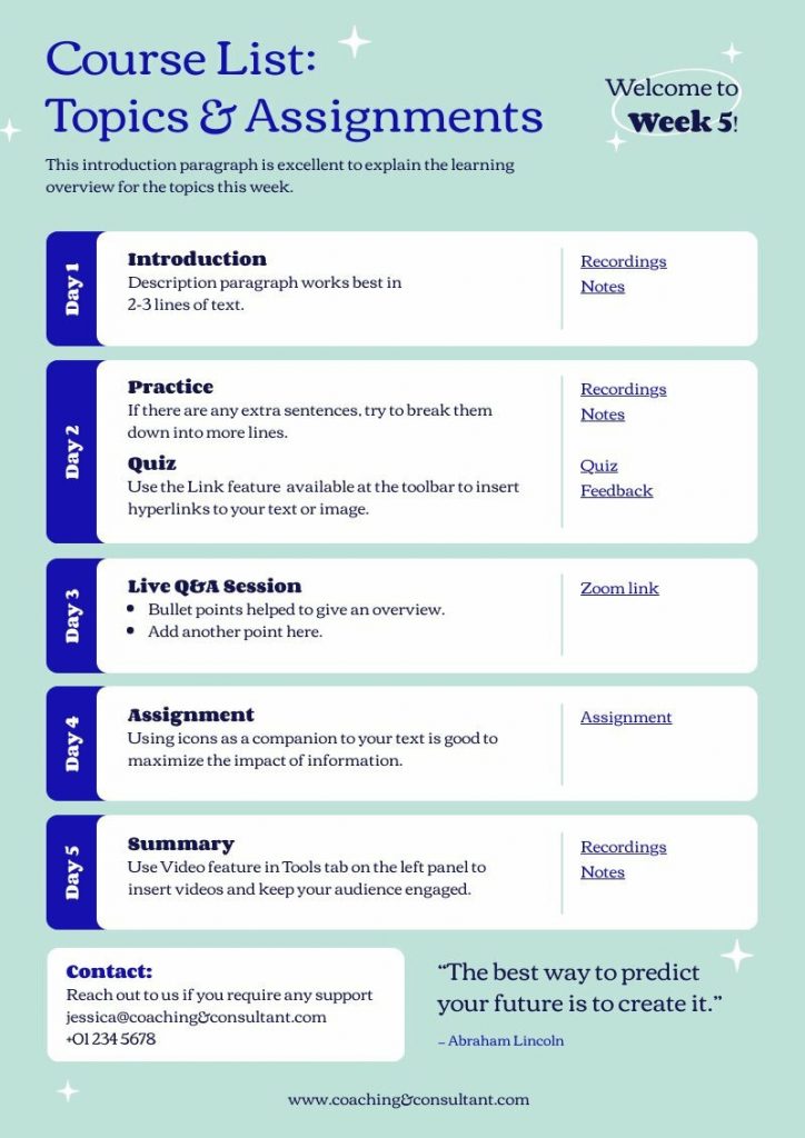 course plan template, course plan visual, course list