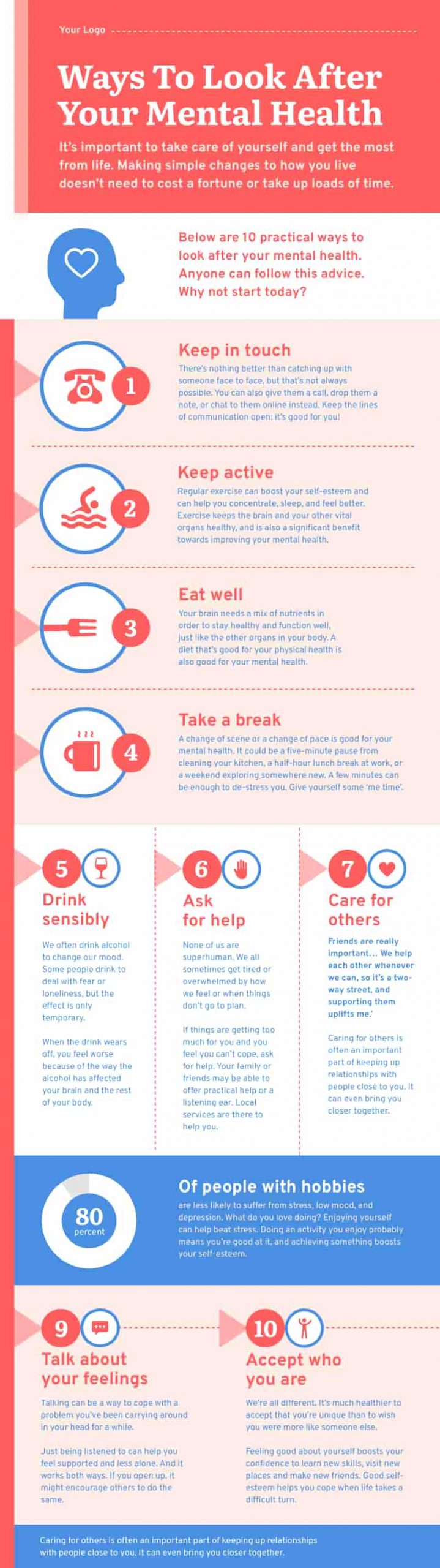how to look after your mental health infographic template, mental health, mental health infographic