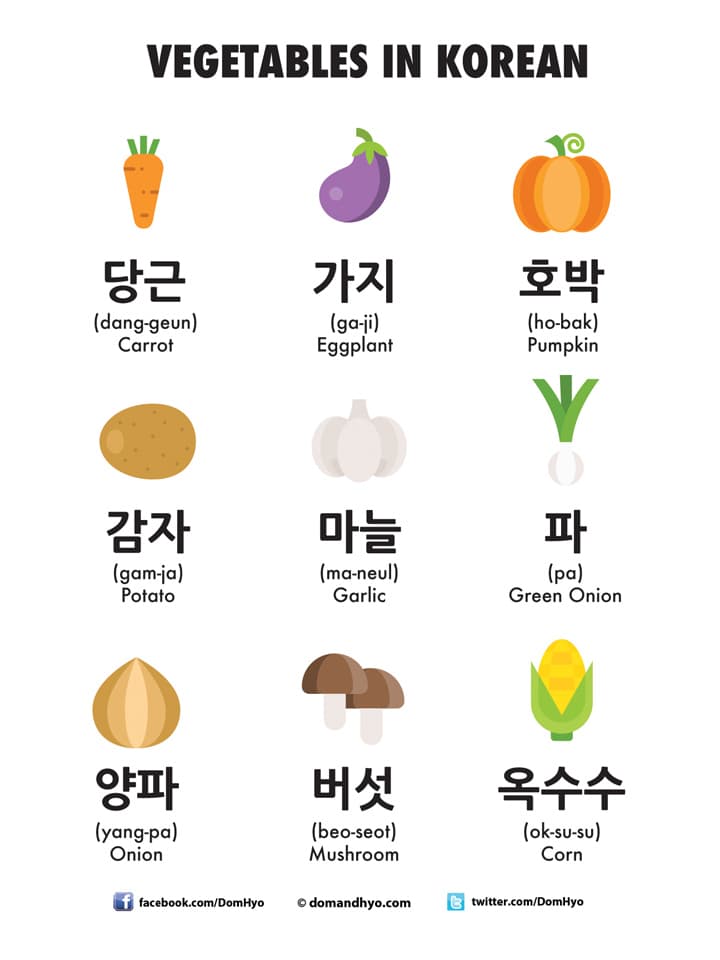 vegetables in Korean infographic