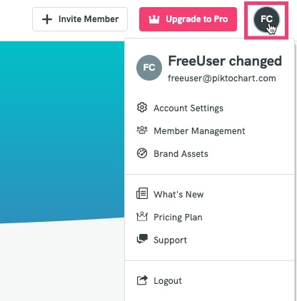 screenshot on where to access your settings in the new Piktochart dashboard