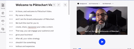 a gif on how to export a short clip of your video in Piktochart Video