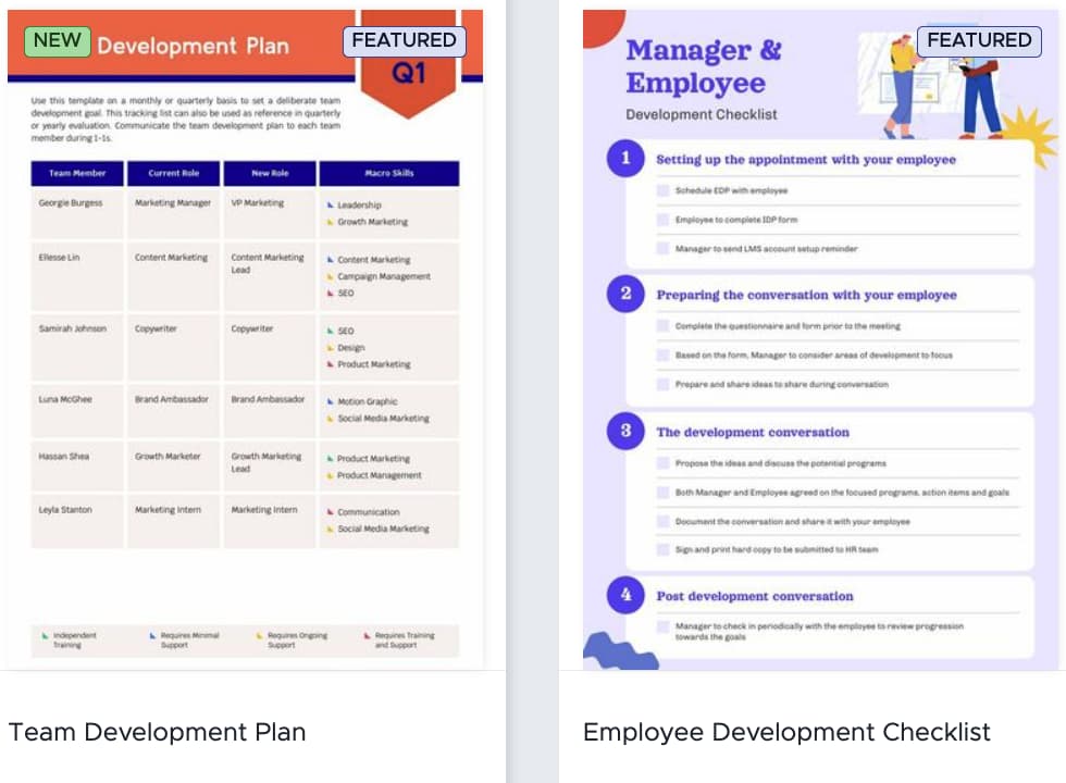 preview of learning and career development plan templates in Piktochart