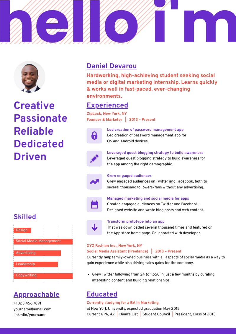 resume template with bold colors