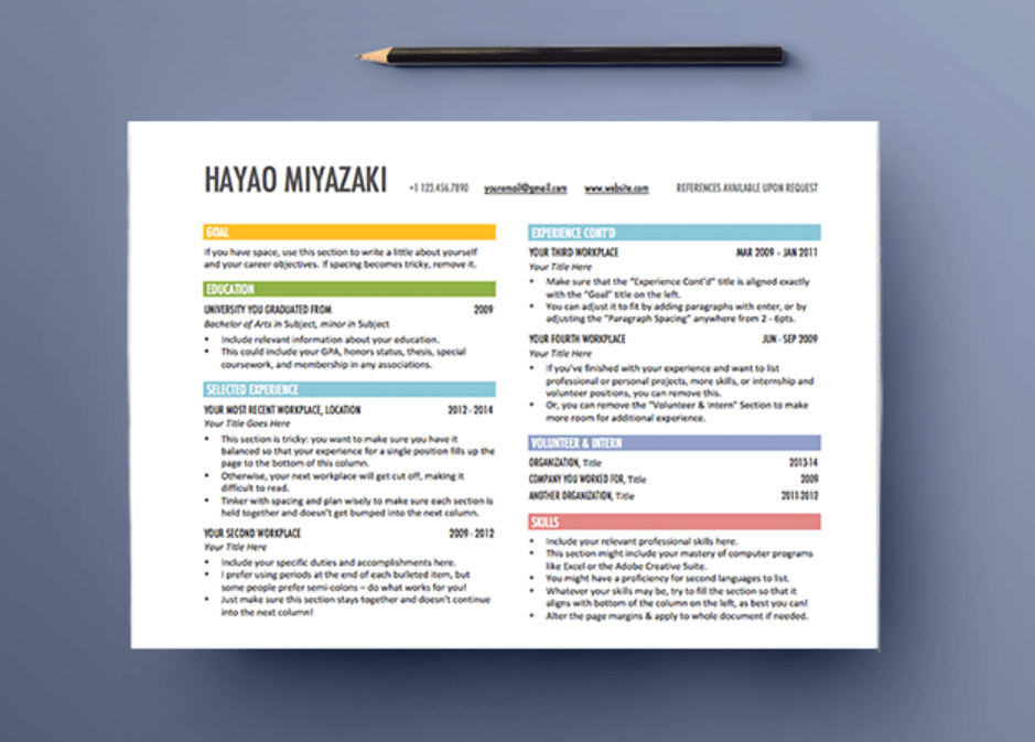 example of a resume with landscape layout