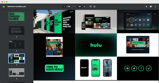 screenshot of Hulu brand kit with brand assets