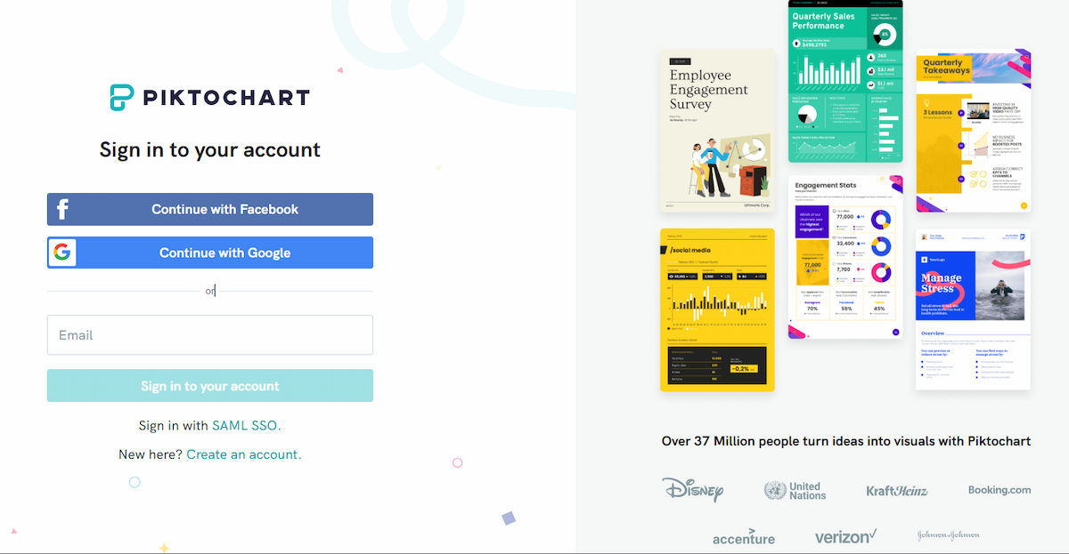 pikto ai screenshot on how to sign up for a piktochart account for an article on how to get started with piktochart for students