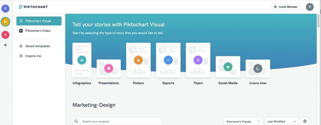 screenshot of Piktochart dashboard