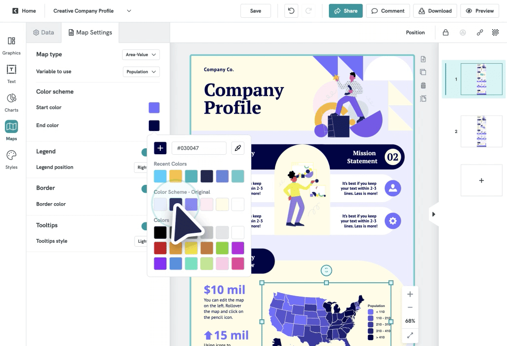 Changing colors in infographic maker from Piktochart