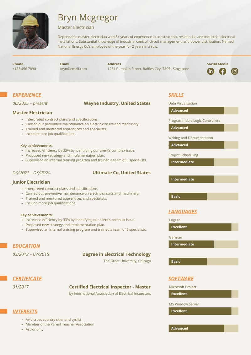 modern resume template by Piktochart, ATS-friendly