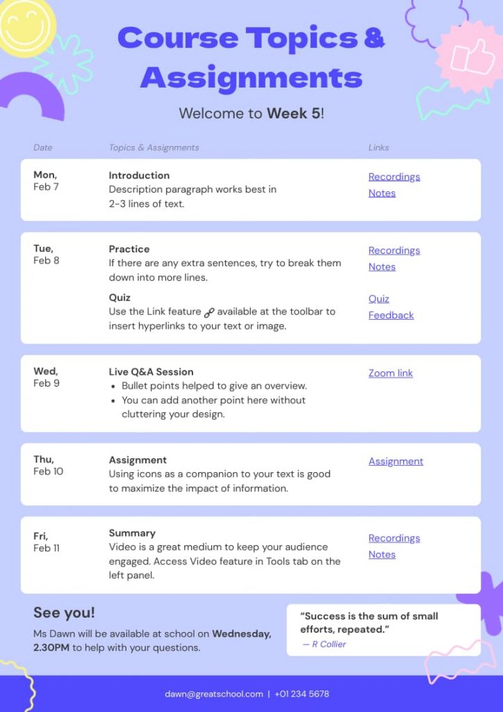blue daily lesson plan template