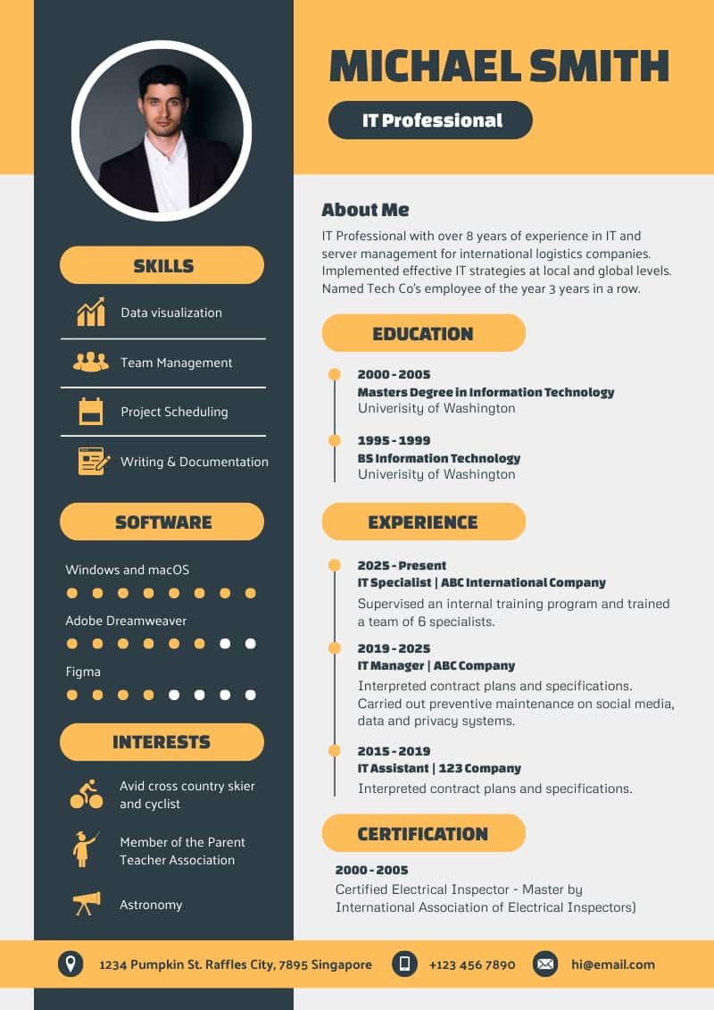 IT profesional resume template, bisa Anda dapatkan secara gratis