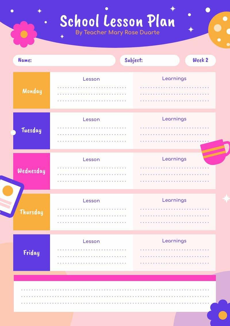 School Lesson Plan Free Schedule & Planner Template 