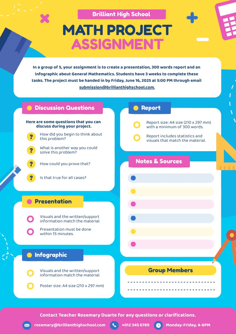 Colorful math project brief template