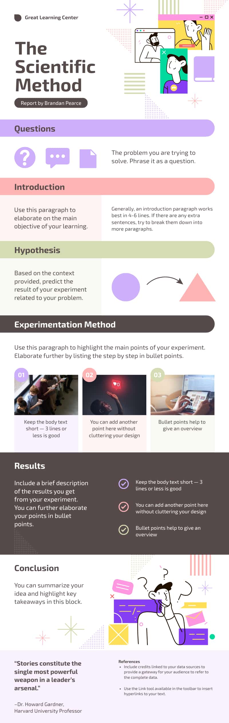 the scientific method one-pager template with focus on subject and overall design