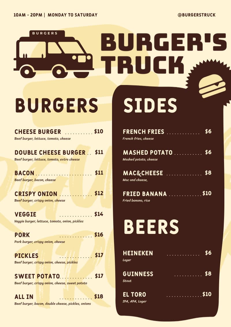 food truck menu template