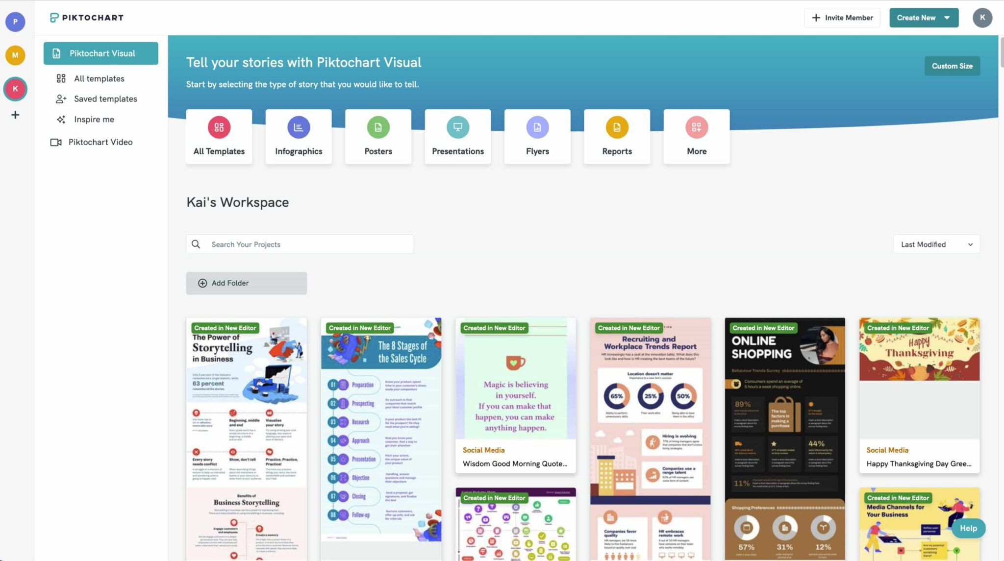Piktochart’s user-friendly dashboard