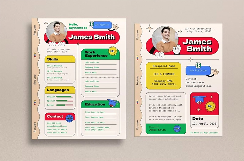 retro cartoon stickers on resume as expected in 2023 graphic design trends
