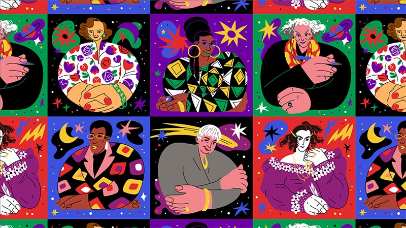Illustrationen von Figuren verschiedener Geschlechter und Rassen werden für Grafikdesign Trends 2023 erwartet