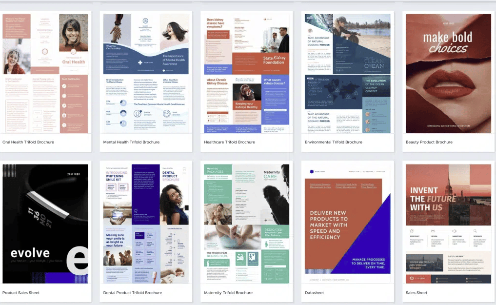 Piktochart brochure template library including marketing brochure template