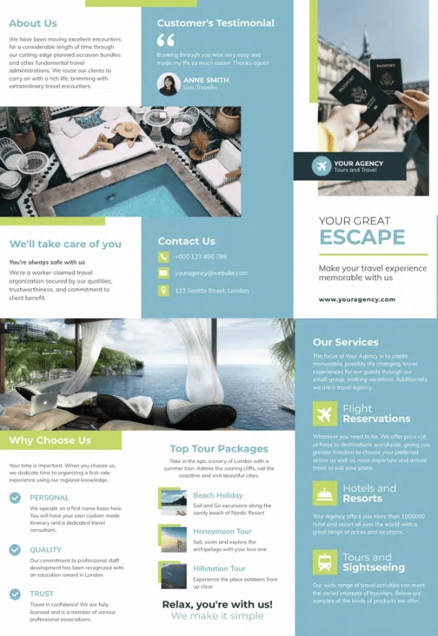 trifold travel company brochure template